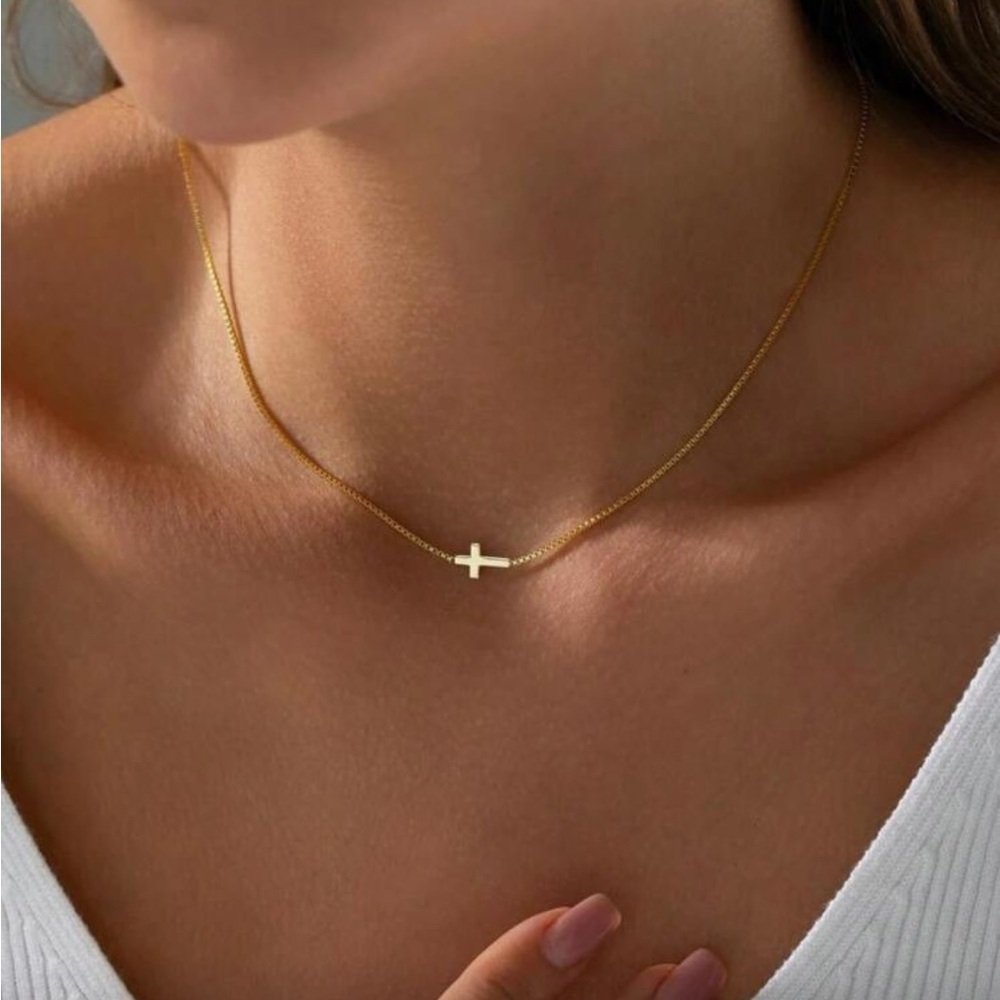 Gold Sideways Cross Necklace